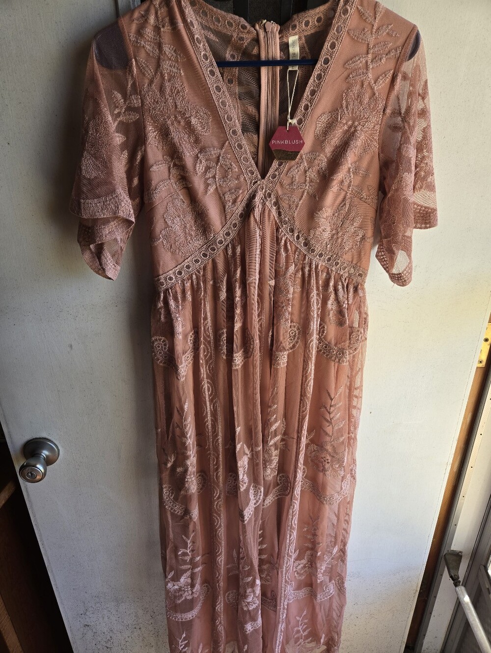 Pinkblush Mauve Dusty Rose Embroidered Lace Maxi Dress NWT